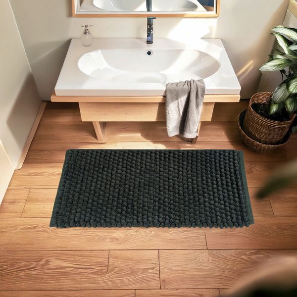 Produktbild: Badteppich Mod. Solivo, dunkelgrün, Polyester/Baumwolle, 50x80 cm, rutschhemmend und