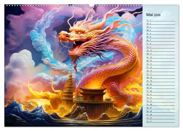 Produktbild: Drachen-Jahr - Kalenderplaner im Stile des chinesischen Tierkreiszeichens (hochwertiger Premium Wandkalender 2026 DIN A2 quer), Kunstdruck in Hochglanz