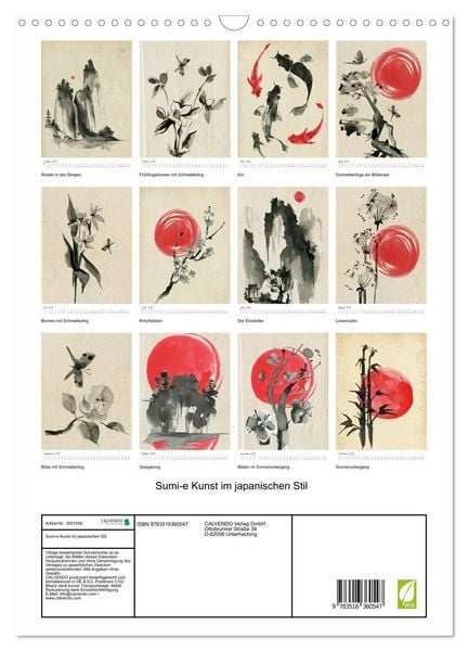 Produktbild: Sumi-e Kunst im japanischen Stil (Wandkalender 2026 DIN A3 hoch), CALVENDO Monatskalender