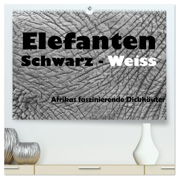 Produktbild: Elefanten Schwarz - Weiss (hochwertiger Premium Wandkalender 2026 DIN A2 quer), Kunstdruck in Hochglanz