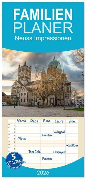 Produktbild: Familienplaner 2026 - Neuss Impressionen mit 5 Spalten (Wandkalender, 21 x 45 cm) CALVENDO