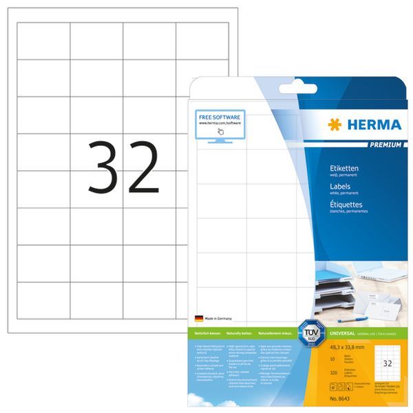 HERMA Etiketten permanent weiß 48,3x33,8mm 10 Blatt 320 Stück