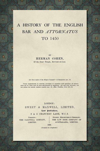 Produktbild: A History of the English Bar and Attornatus to 1450 [1929]