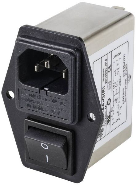 TRU COMPONENTS TC-10101524 Netzfilter mit Kaltgerätebuchse, mit Schalter 250 V/AC 4 A 1.2 mH 1 St.
