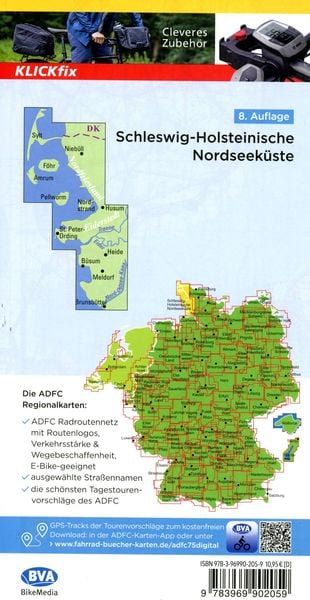 Produktbild: BVA ADFC Regionalkarte Schleswig-Holsteinische Nordseek&uuml;ste mit Inseln 1:75.000