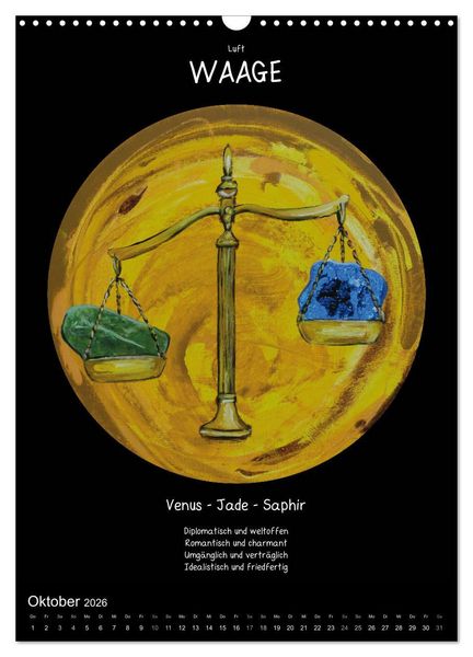 Produktbild: Sternzeichen - Charakter - Planeten - Edelsteine (Wandkalender 2026 DIN A3 hoch), CALVENDO Monatskalender