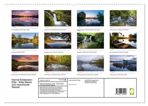 Produktbild: Heimat Entdecken: Eifel - Stille Maare und rauschende Wasser (hochwertiger Premium Wandkalender 2026 DIN A2 quer), Kunstdruck in Hochglanz