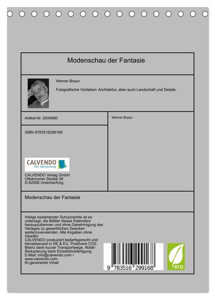 Produktbild: Modenschau der Fantasie (Tischkalender 2026 DIN A5 hoch), CALVENDO Monatskalender