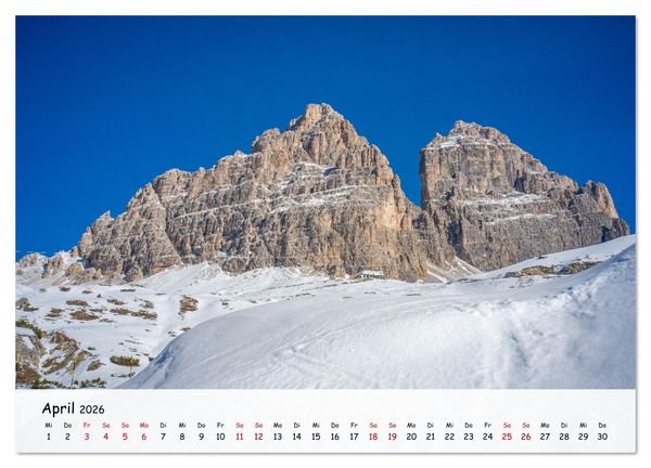 Produktbild: Drei Zinnen-Wanderung: Vom Misurinasee bis nach oben zum Rienzplateau (Wandkalender 2026 DIN A2 quer), CALVENDO Monatskalender