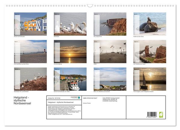 Produktbild: Helgoland - idyllische Nordseeinsel (Wandkalender 2026 DIN A2 quer), CALVENDO Monatskalender