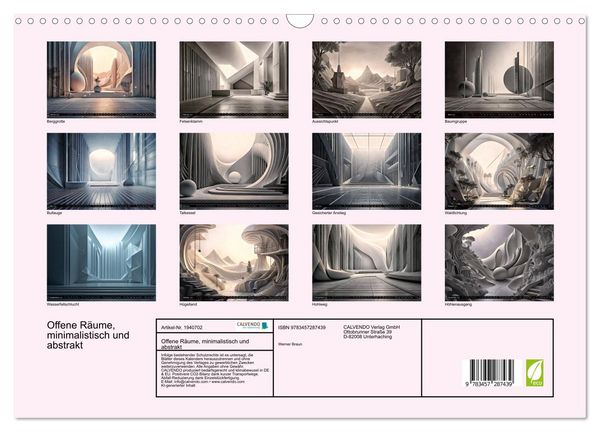 Produktbild: Offene R&auml;ume, minimalistisch und abstrakt (Wandkalender 2026 DIN A3 quer), CALVENDO Monatskalender