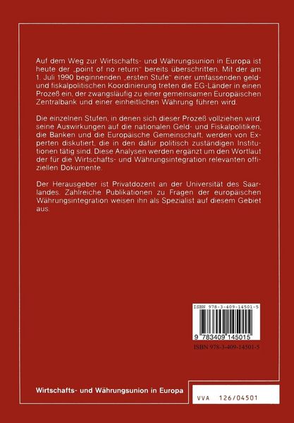 Produktbild: Der Weg zur Wirtschafts- und W&auml;hrungsunion in Europa