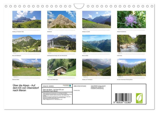 Produktbild: &Uuml;ber die Alpen - Auf dem E5 von Oberstdorf nach Meran (Wandkalender 2026 DIN A4 quer), CALVENDO Monatskalender