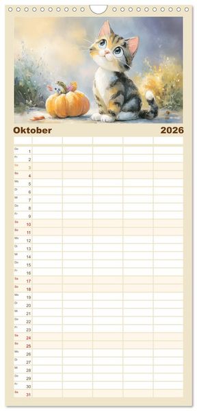 Produktbild: Familienplaner 2026 - Pastellpf&ouml;tchen. Liebliche Katzen in sanften Farben mit 5 Spalten (Wandkalender, 21 x 45 cm) CALVENDO