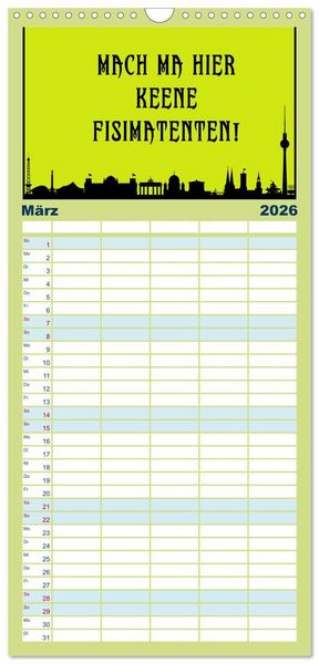 Produktbild: Familienplaner 2026 - Berliner Mundart mit 5 Spalten (Wandkalender, 21 x 45 cm) CALVENDO