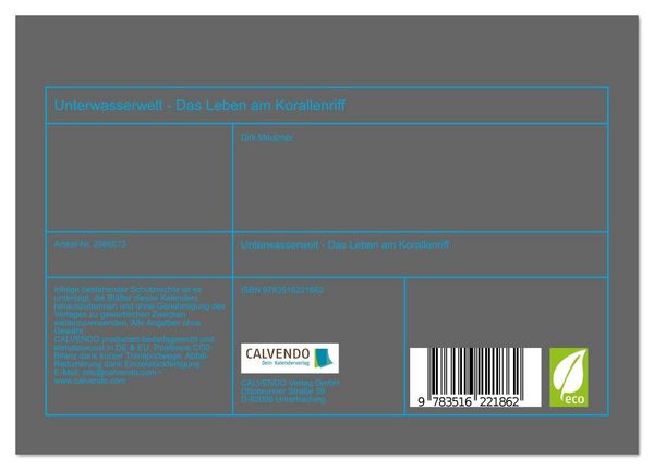 Produktbild: Unterwasserwelt - Das Leben am Korallenriff (Tischkalender 2026 DIN A5 quer), CALVENDO Monatskalender