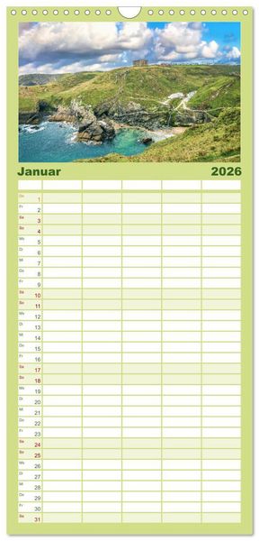 Produktbild: Familienplaner 2026 - Cornwall - Malerische Landschaften mit grandiosen K&uuml;sten mit 5 Spalten (Wandkalender, 21 x 45 cm) CALVENDO
