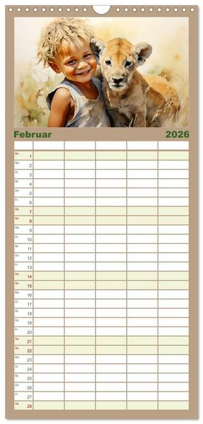 Produktbild: Familienplaner 2026 - Kinder und Tiere mit 5 Spalten (Wandkalender, 21 x 45 cm) CALVENDO