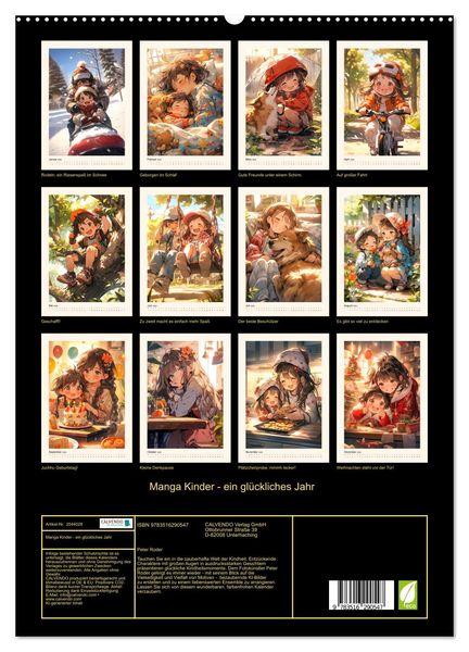 Produktbild: Manga Kinder - ein gl&uuml;ckliches Jahr (hochwertiger Premium Wandkalender 2026 DIN A2 hoch), Kunstdruck in Hochglanz