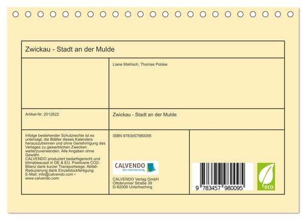 Produktbild: Zwickau - Stadt an der Mulde (Tischkalender 2026 DIN A5 quer), CALVENDO Monatskalender