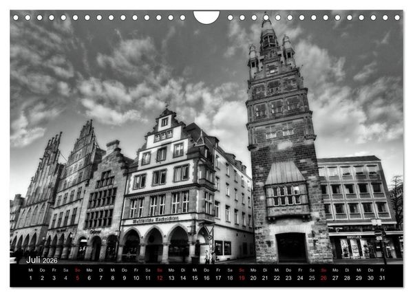 Produktbild: M&uuml;nster in schwarz-wei&szlig; gesehen (Wandkalender 2026 DIN A4 quer), CALVENDO Monatskalender