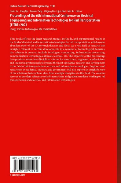 Produktbild: Proceedings of the 6th International Conference on Electrical Engineering and Information Technologies for Rail Transportation (EITRT) 2023