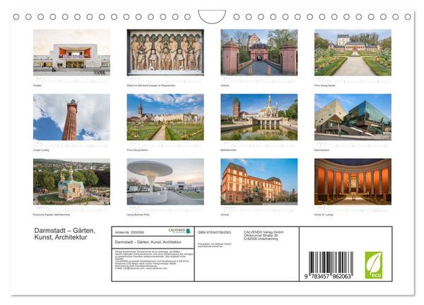 Produktbild: Darmstadt &ndash; G&auml;rten, Kunst, Architektur (Wandkalender 2026 DIN A4 quer), CALVENDO Monatskalender