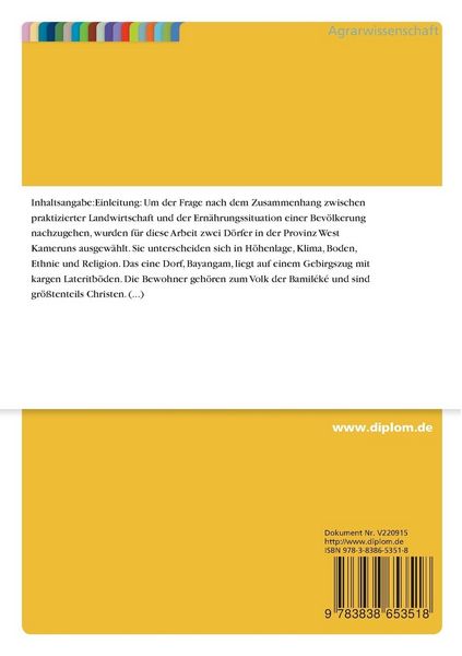 Produktbild: Zusammenhang zwischen praktizierter Landwirtschaft und Ern&auml;hrungssituation einer Bev&ouml;lkerung
