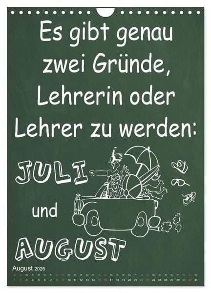 Produktbild: Coole Lehrerspr&uuml;che (Wandkalender 2026 DIN A4 hoch), CALVENDO Monatskalender