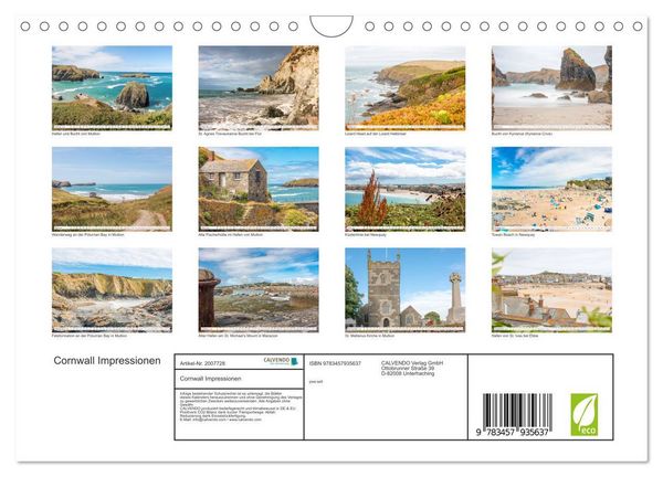 Produktbild: Cornwall Impressionen (Wandkalender 2026 DIN A4 quer), CALVENDO Monatskalender