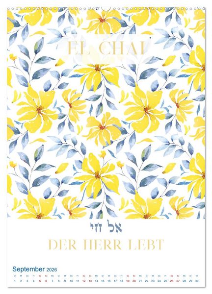 Produktbild: Hebr&auml;ische Namen Gottes aus der Torah (hochwertiger Premium Wandkalender 2026 DIN A2 hoch), Kunstdruck in Hochglanz