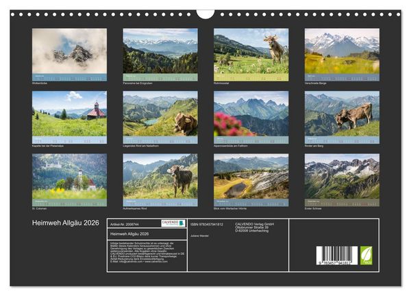 Produktbild: Heimweh Allg&auml;u 2026 (Wandkalender 2026 DIN A3 quer), CALVENDO Monatskalender