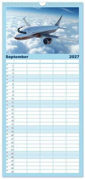 Produktbild: Familienplaner 2027 - Flugzeugkalender - Die sch&ouml;nsten Passagiermaschinen mit 5 Spalten (Wandkalender, 21 x 45 cm) CALVENDO