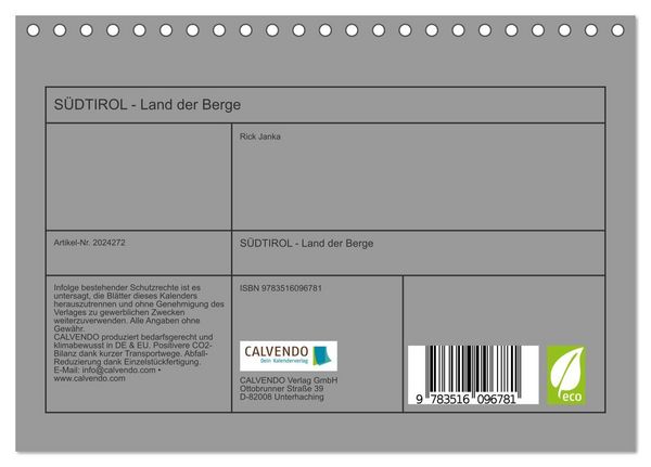 Produktbild: S&Uuml;DTIROL - Land der Berge (Tischkalender 2026 DIN A5 quer), CALVENDO Monatskalender
