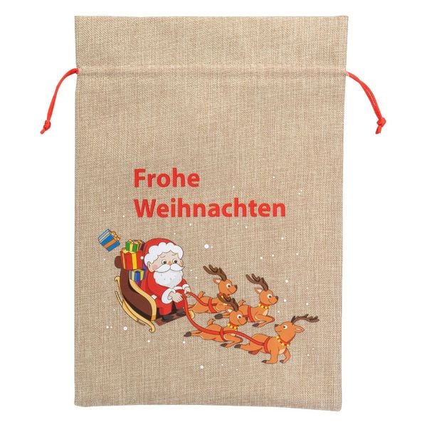 Produktbild: Idena Weihnachtsgeschenksack Weihnachtsmann Schlitten 30x40cm