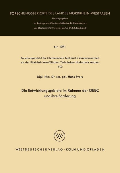 Produktbild: Die Entwicklungsgebiete im Rahmen der OEEC und ihre F&ouml;rderung