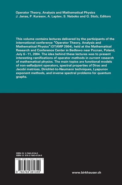 Produktbild: Operator Theory, Analysis and Mathematical Physics