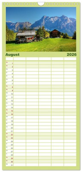 Produktbild: Familienplaner 2026 - S&uuml;dtirol - Gr&ouml;den und Alta Badia mit 5 Spalten (Wandkalender, 21 x 45 cm) CALVENDO