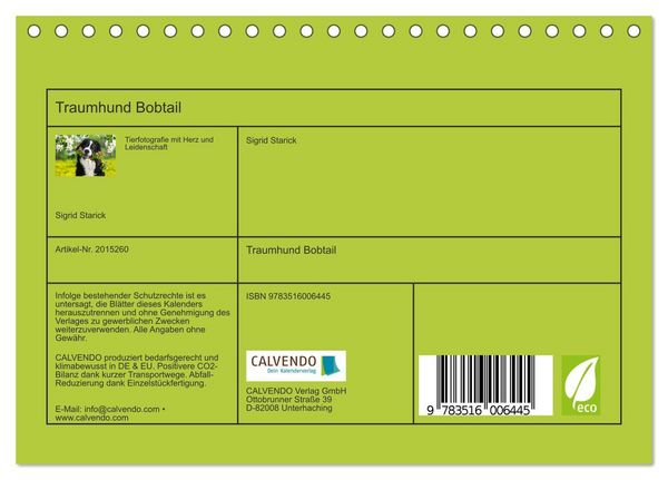 Produktbild: Traumhund Bobtail (Tischkalender 2026 DIN A5 quer), CALVENDO Monatskalender