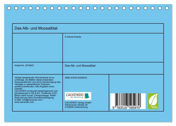Produktbild: Das Alb- und Moosalbtal (Tischkalender 2026 DIN A5 quer), CALVENDO Monatskalender