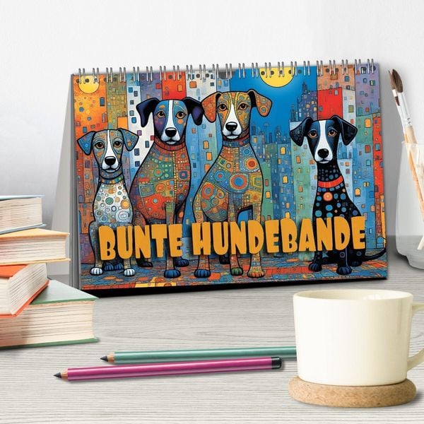 Produktbild: Bunte Hundebande (Tischkalender 2026 DIN A5 quer), CALVENDO Monatskalender