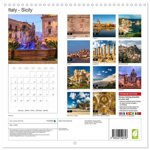 Produktbild: Italy - Sicily (Wall Calendar 2026 12 &times; 12 Inch) CALVENDO 12 Month Wall Calendar