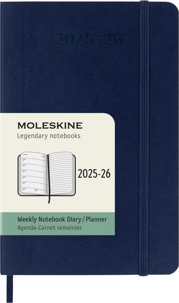 Produktbild: Moleskine 18 Monate Wochen Notizkalender 2025/2026, Pocket/A6, 1 Wo = 1 Seite, rechts linierte Seite, Weicher Einband, Saphir