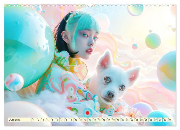 Produktbild: Figuren in einer bunten Welt - Im Anime-Stil (hochwertiger Premium Wandkalender 2026 DIN A2 quer), Kunstdruck in Hochglanz