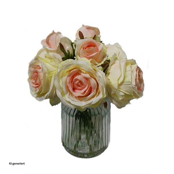 Produktbild: HTI-Living Rosenstrau&szlig; Kunstblumen in Glasvase 31 cm naturgetreue Dekoration