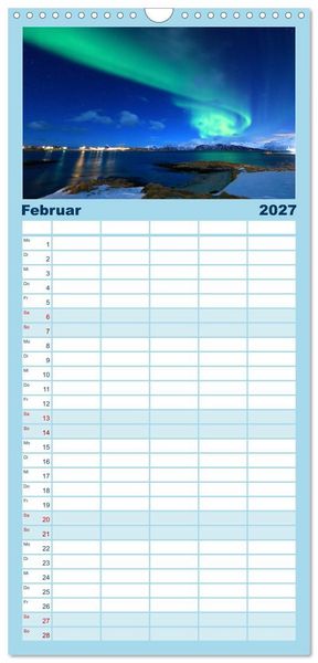 Produktbild: Familienplaner 2027 - Magische Polarlichter der Erde mit 5 Spalten (Wandkalender, 21 x 45 cm) CALVENDO