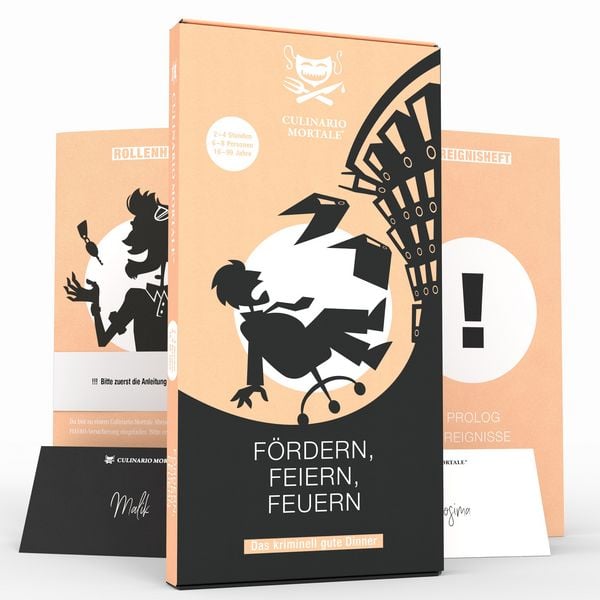Culinario Mortale - Fördern, feiern, feuern - Krimidinner für Zuhause für 6-8 Pe