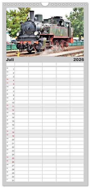 Produktbild: Familienplaner 2026 - Dampflok-Nostalgie - schwere Lokomotiven mit 5 Spalten (Wandkalender, 21 x 45 cm) CALVENDO