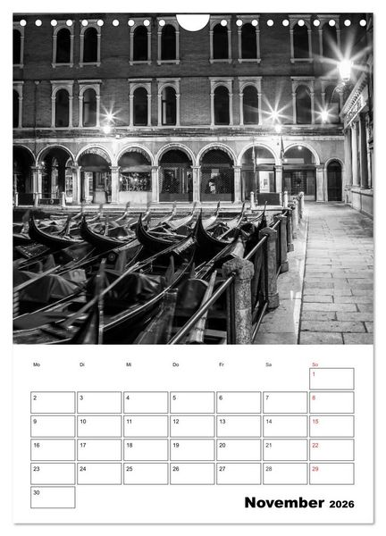 Produktbild: MONOCHROMES VENEDIG Klassische Momente (Wandkalender 2026 DIN A4 hoch), CALVENDO Monatskalender