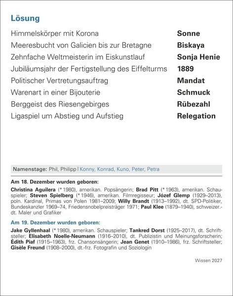 Produktbild: Wissen Tagesabrei&szlig;kalender 2027 - Quizfragen aus Geschichte, Politik, Kultur, Technik und Sport